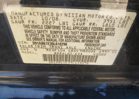 2009 Nissan Sentra 2.0 from USA, damaged, VIN 3N1AB61E39L618296